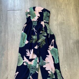 Floral Strapless Jumpsuit - Navy and Green